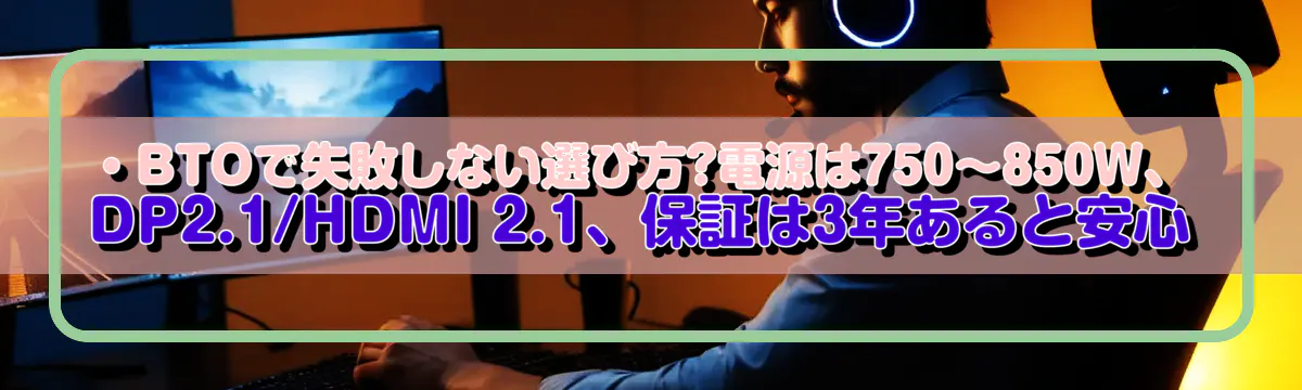・BTOで失敗しない選び方?電源は750~850W、DP2.1/HDMI 2.1、保証は3年あると安心